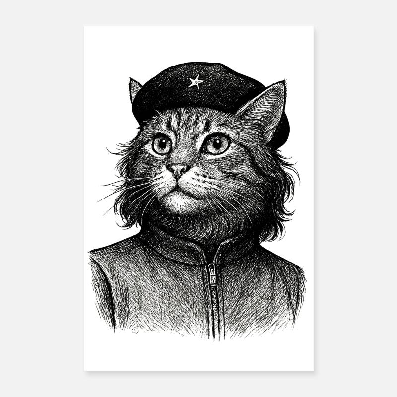 Katze mit Baskenmütze Poster 40x60 cm