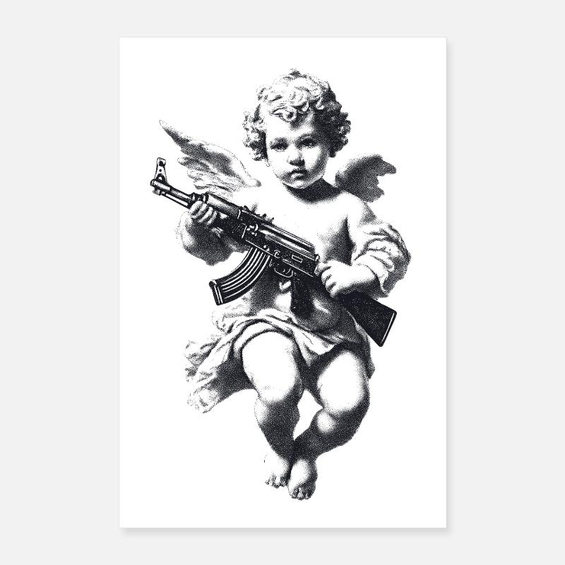 Engel mit Gewehr Silhouette Poster 40x60 cm