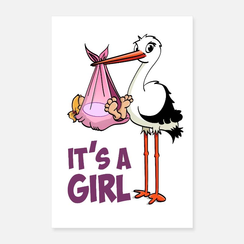 Storch mit Mädchen; "Es ist ein Mädchen" Poster 40x60 cm