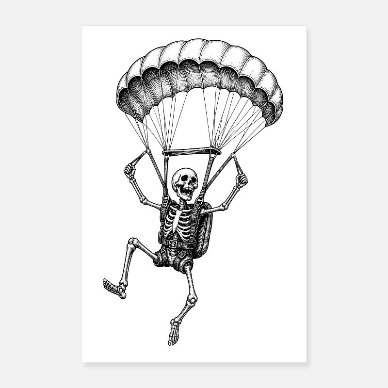 Squelette avec motif d’aventure parachute Poster 40 x 60 cm