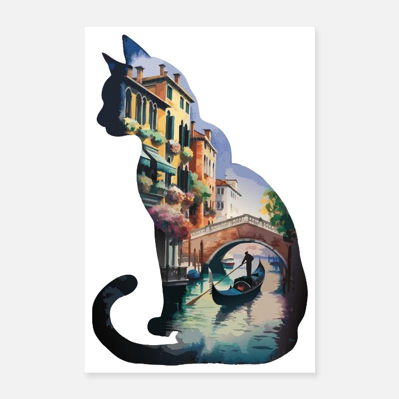 Venetian City Circle Silhouette Poster 16" x 24" (40x60 cm)