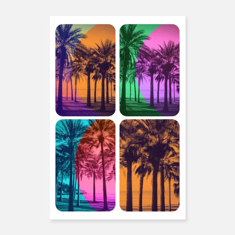 Plage plamiers couleurs coucher de soleil Poster 40 x 60 cm