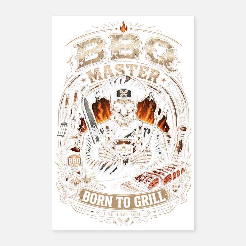 Master BBQ Skeleton Grill – Barbecue-Humor - Poster 40x60 cm - Weiß