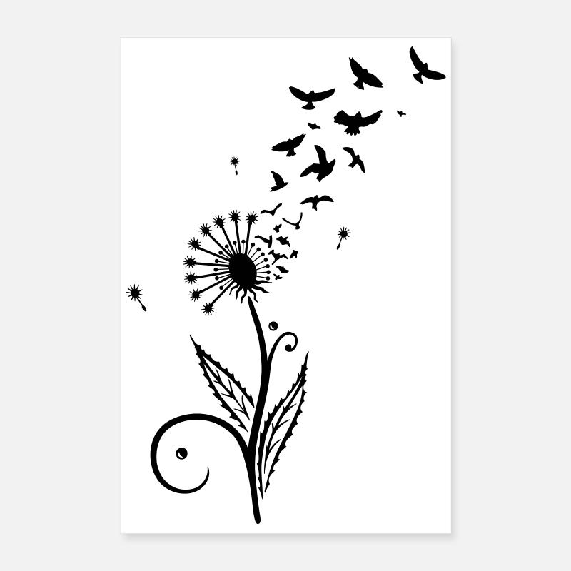 Pusteblume mit Vogelschwarm. Poster 40x60 cm