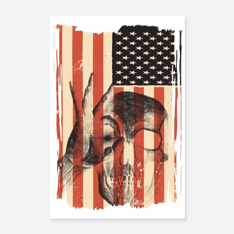 Drapeau des États-Unis avec crâne Poster 40 x 60 cm