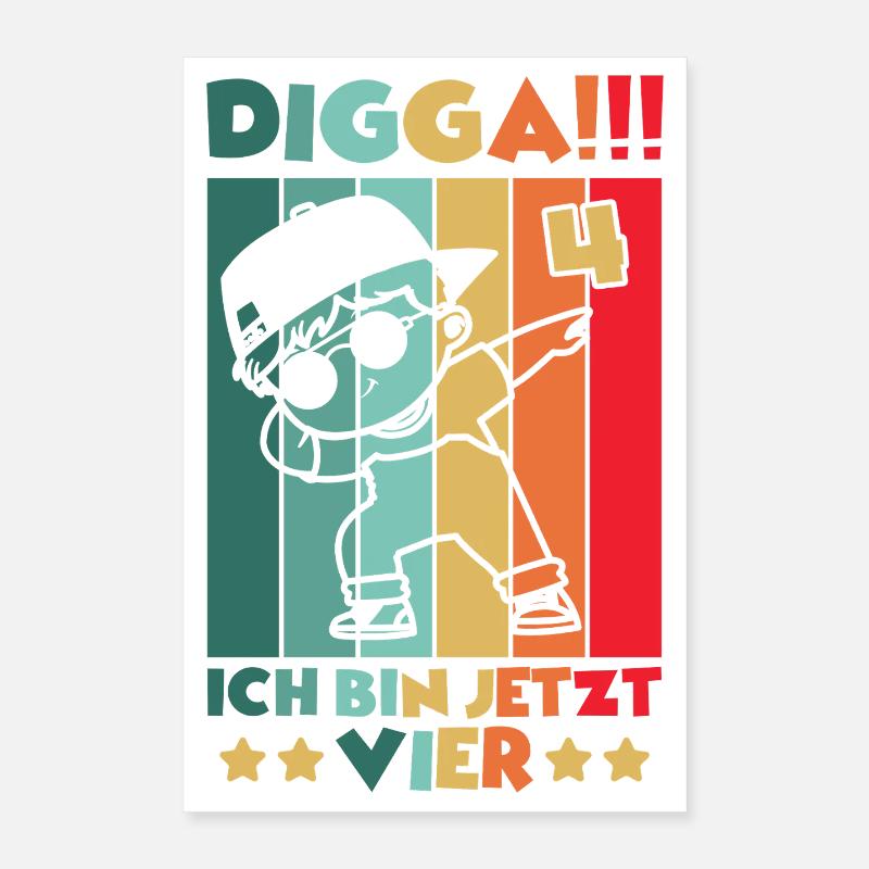 Digga Ich Bin 4 Jahre 4 Geburtstag Dabbing Junge Poster 40x60 cm