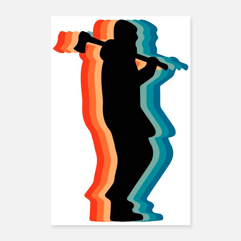 Retro Logging Worker Lumberjack Axe Silhouette Gif Poster 16" x 24" (40x60 cm)