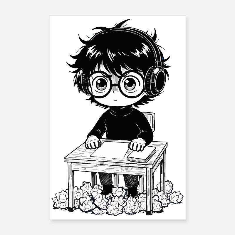 Student Sticker Headset Saturation Black and White Poster 16" x 24" (40x60 cm)