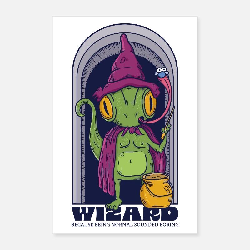 sorcier Lizadr reptile étrange dessin animé Poster 40 x 60 cm
