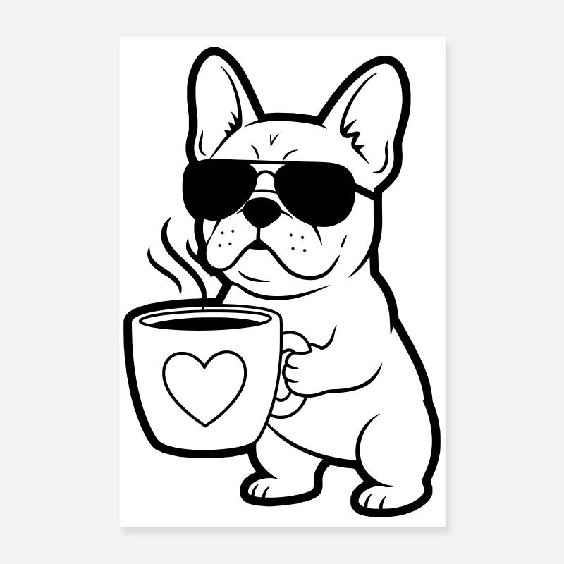 Frenchie Hund Kaffee Outline Poster 40x60 cm