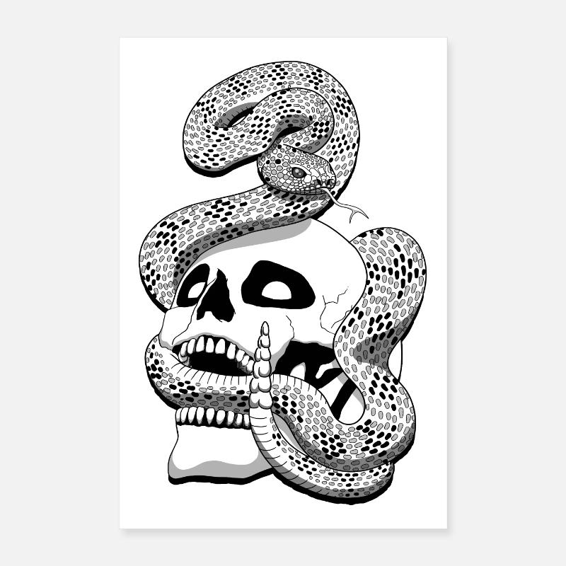 Serpent à sonnette et crâne Poster 40 x 60 cm