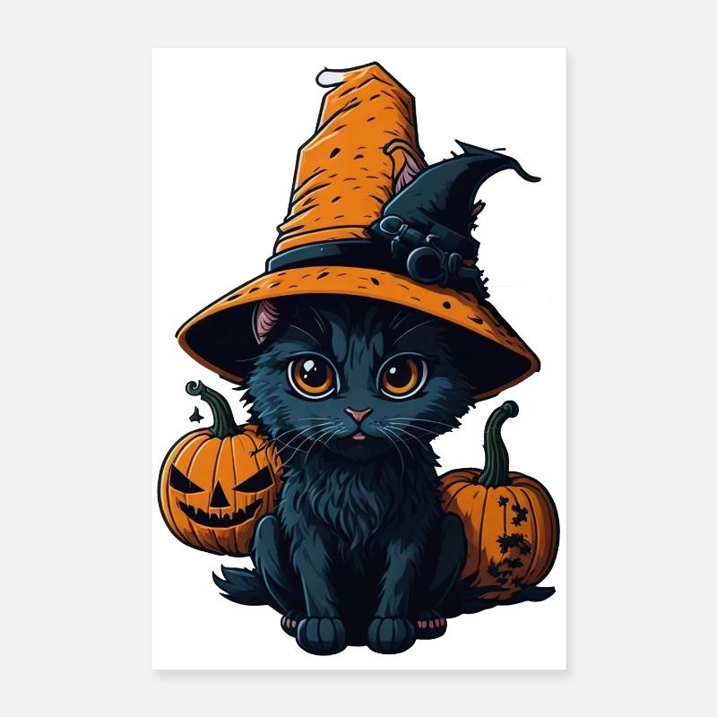 Chat mignon chapeau sorcière halloween Poster 40 x 60 cm