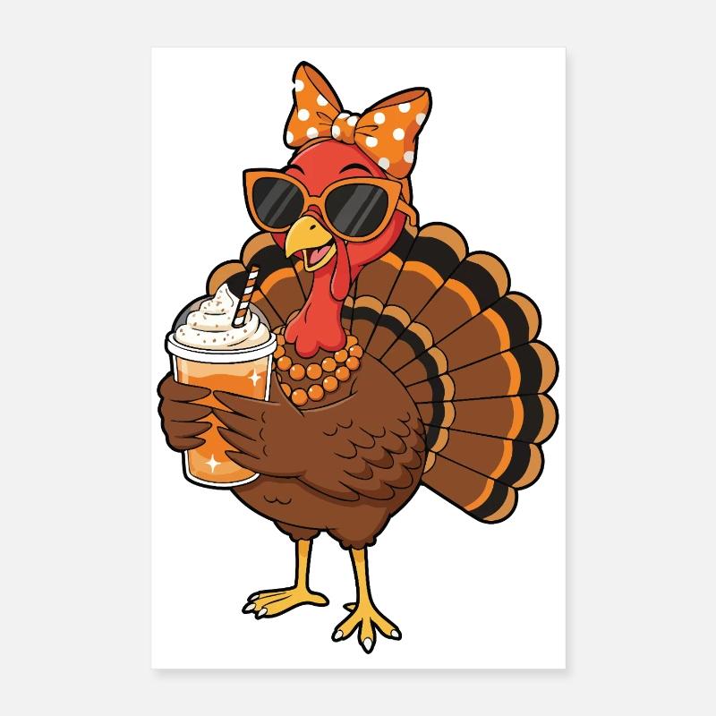 Turkey Coffee Lover Funny Thanksgiving Vibe Poster 16" x 24" (40x60 cm)