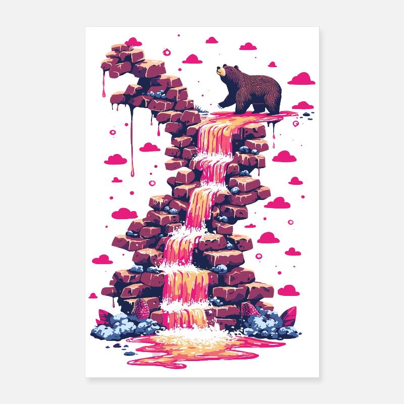 Pink waterfall with bear light Poster 16" x 24" (40x60 cm)