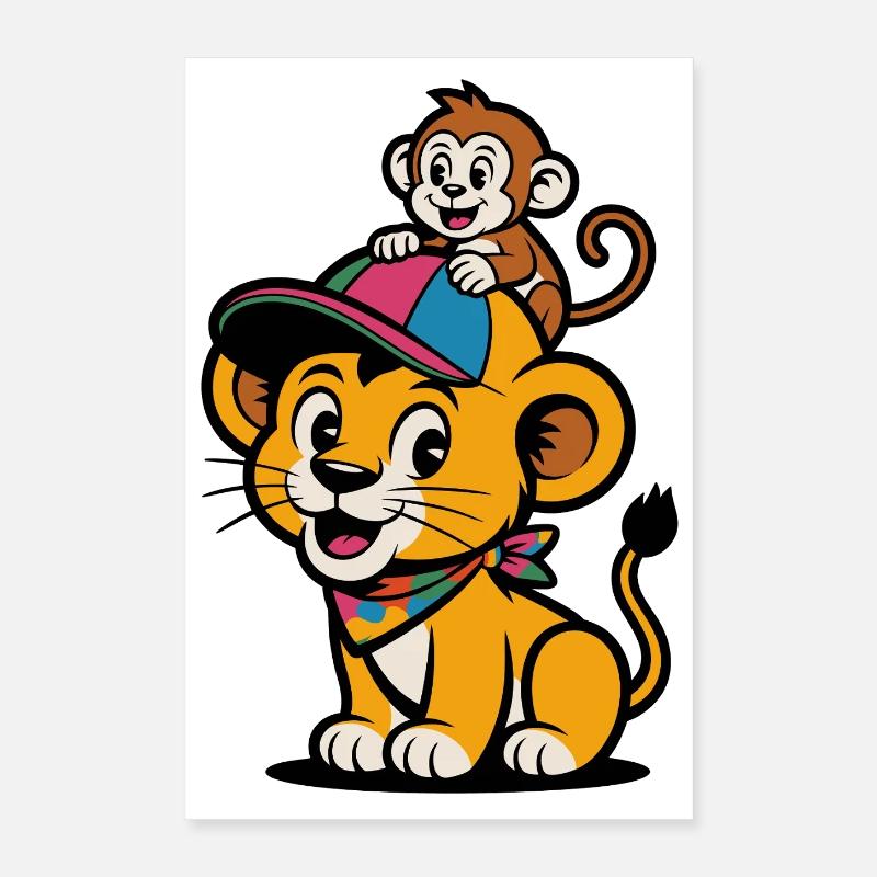 Süßer Löwe und Affe – Beste Freunde Poster 40x60 cm