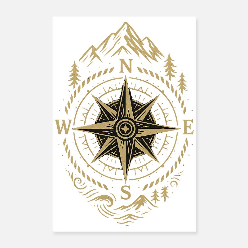 Kompass Retro Kompass Hipster Geschenk Poster 40x60 cm