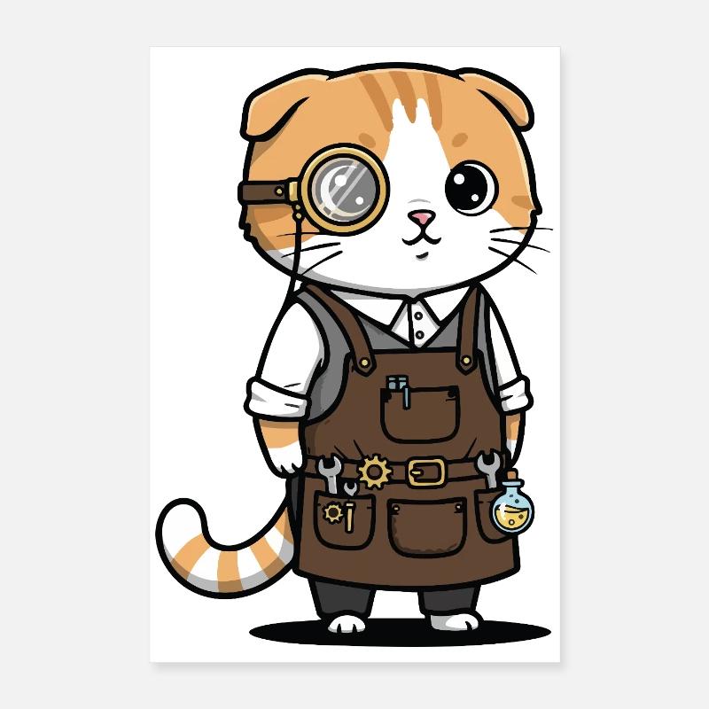 Chat Scottish Fold Steampunk Monocle Inventeur Poster 40 x 60 cm