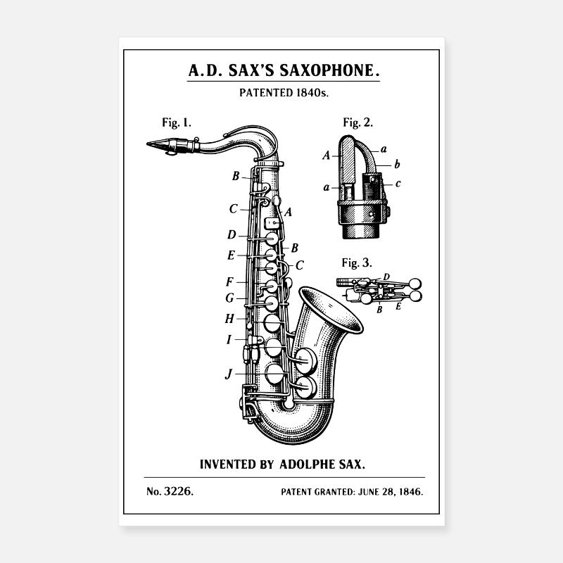 Conception du brevet du plan d’instrument de saxophone Poster 40 x 60 cm