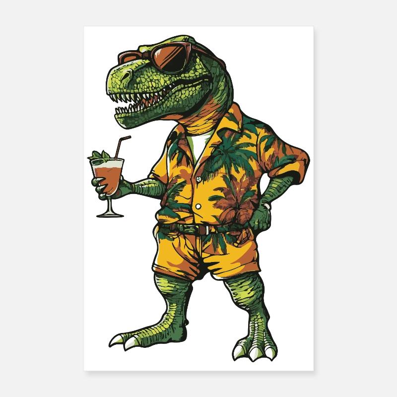 Dinosaur T-Rex Comic Summer Poster 16" x 24" (40x60 cm)