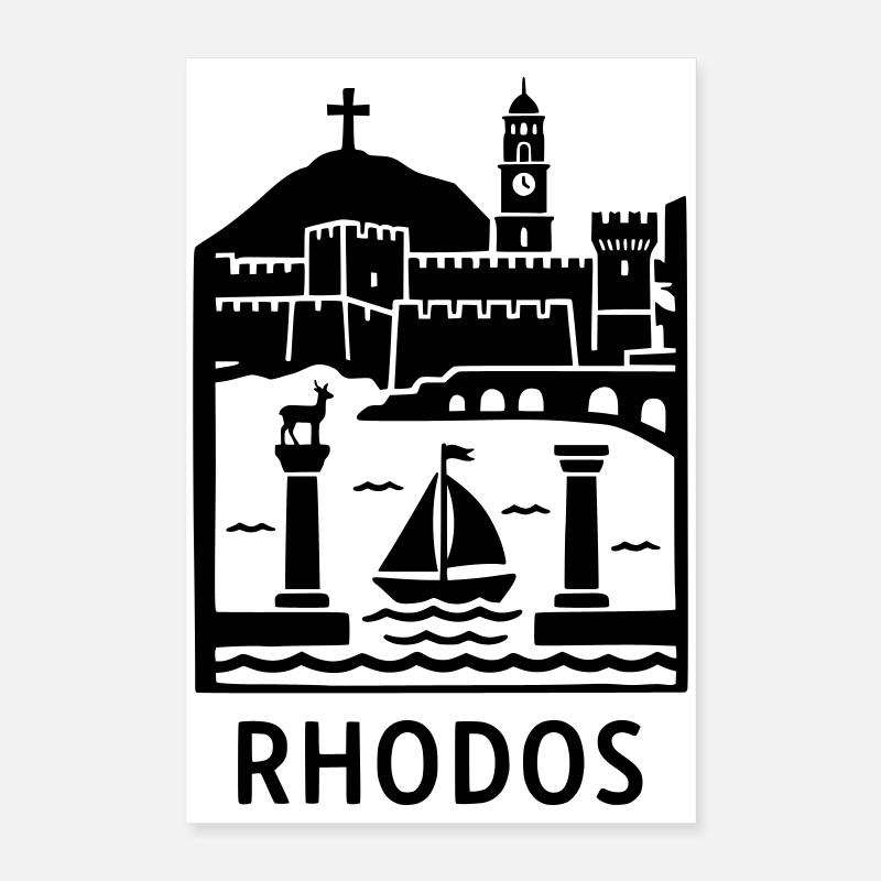 Monuments de la silhouette de Rhodes Poster 40 x 60 cm