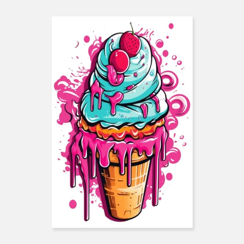 Bunte Eistorte mit Früchten Poster 40x60 cm