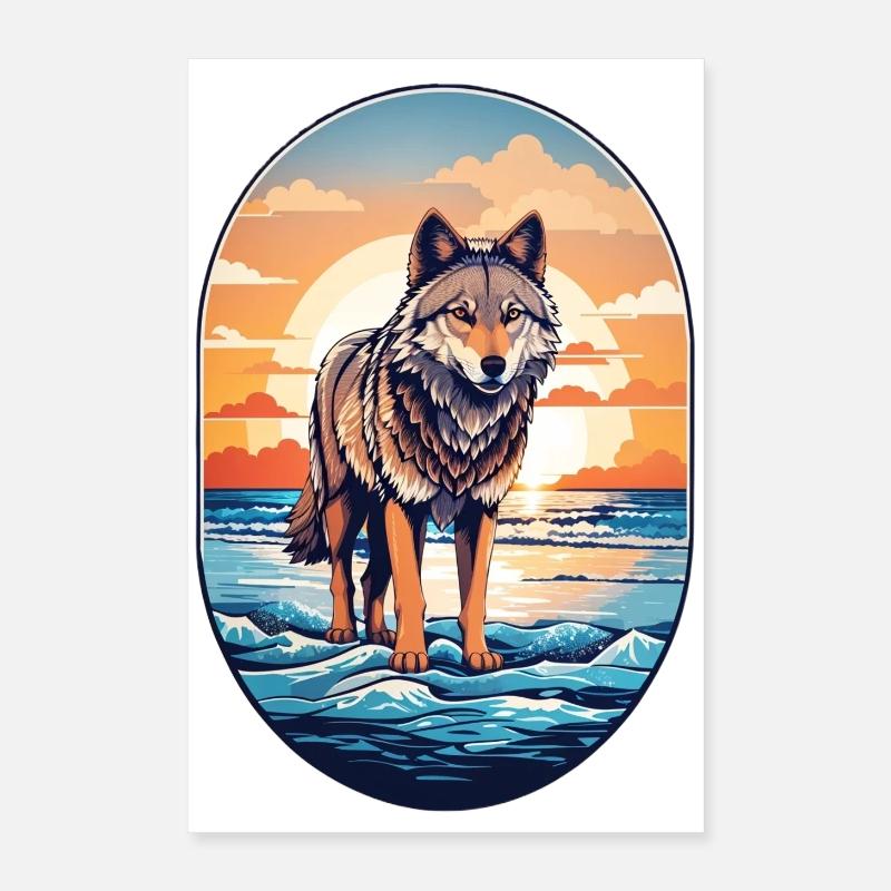 Wolf am Strand Poster 40x60 cm