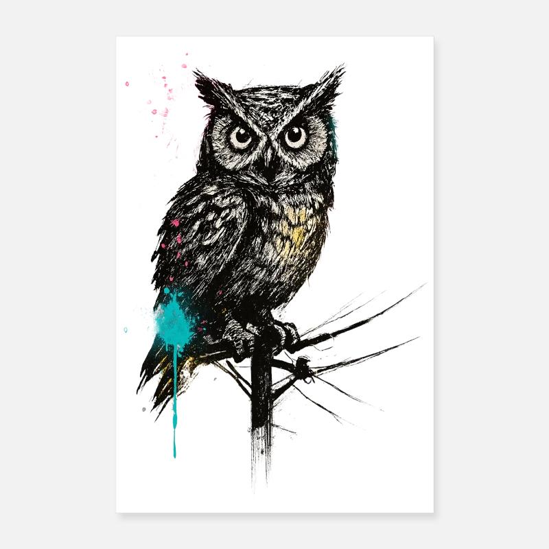 NightOwl with Paint Splashes Poster 16" x 24" (40x60 cm)