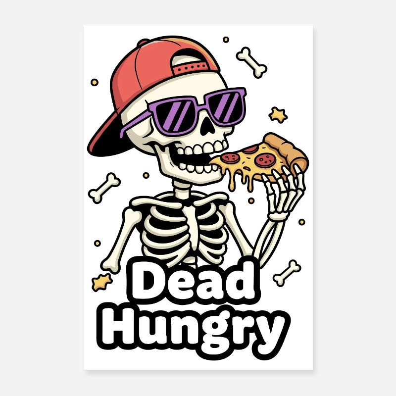 Dead Hungry Skeleton Pizza Poster 16" x 24" (40x60 cm)