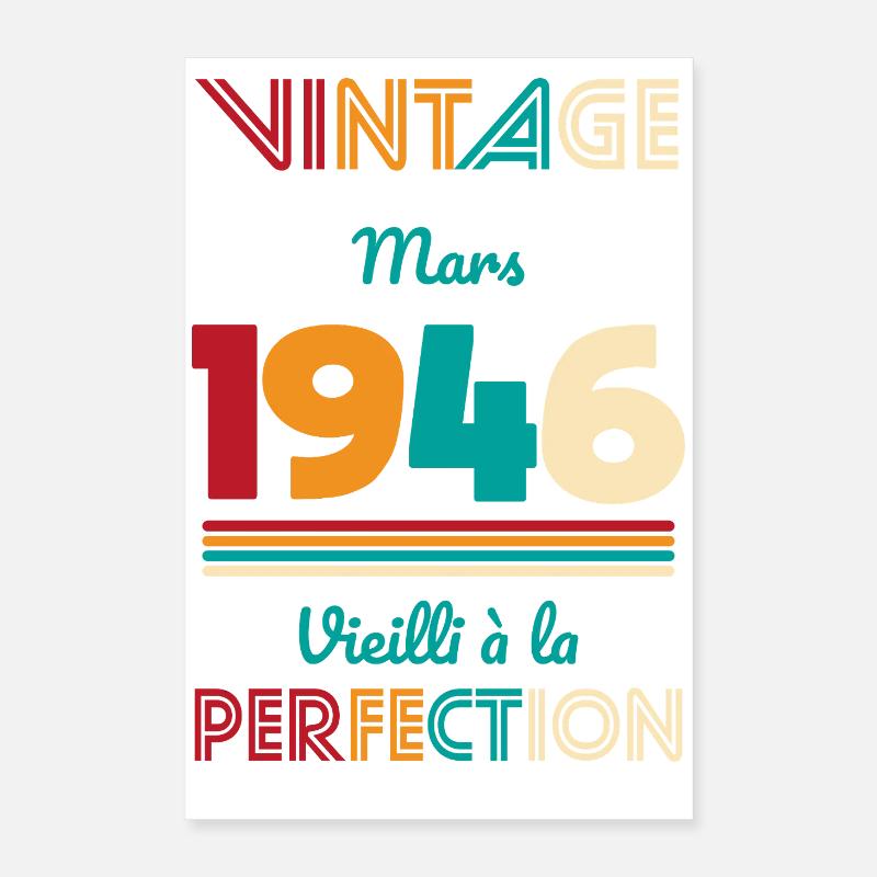 Anniversaire 80 ans - Vintage - Mars 1946 Poster 40 x 60 cm