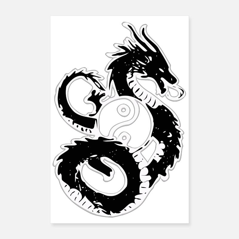 Dragon Yin Yang Circle Illustration Poster 16" x 24" (40x60 cm)