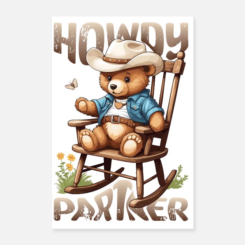 Ours mignon avec chapeau de cow-boy Poster 40 x 60 cm