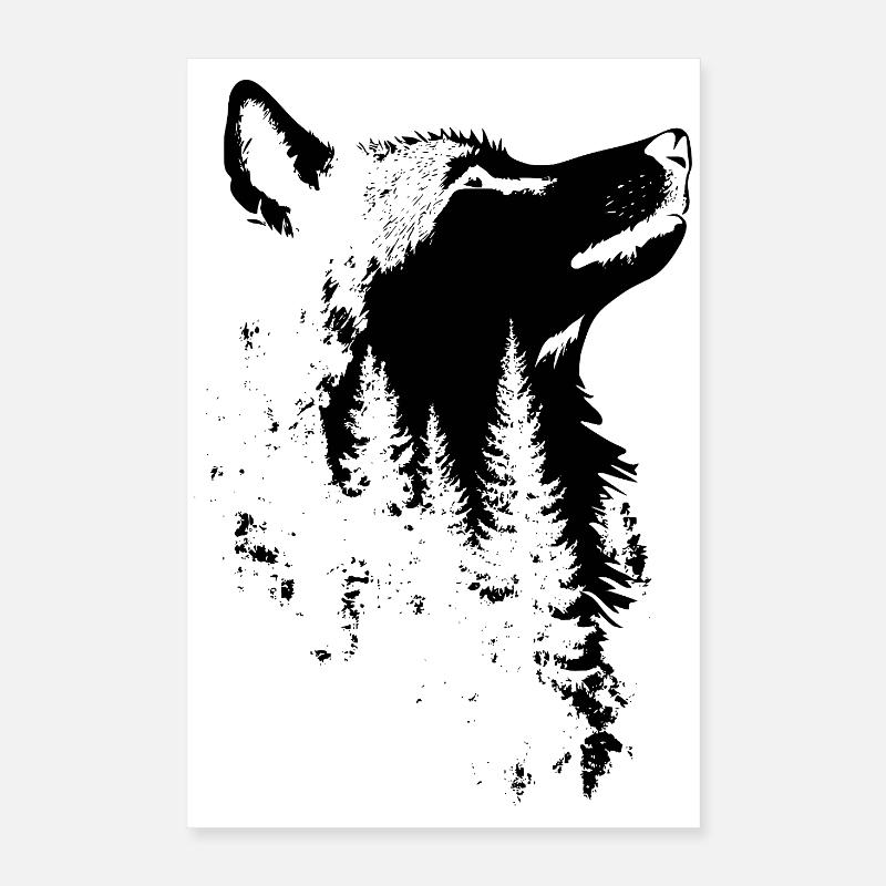 Wolf Gesicht Wald Silhouette Poster 40x60 cm