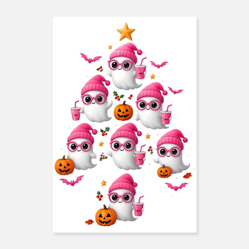 Conception d’arbre de Noël fantôme rose mignon Poster 40 x 60 cm