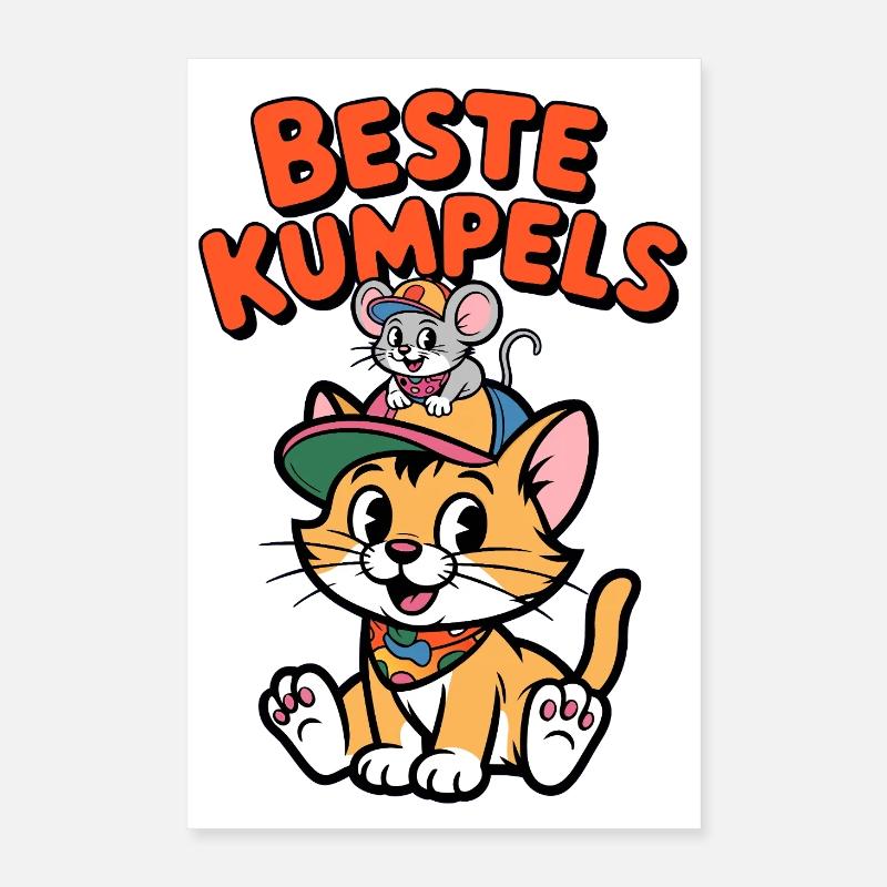 Chat et souris mignons comme meilleurs amis Poster 40 x 60 cm