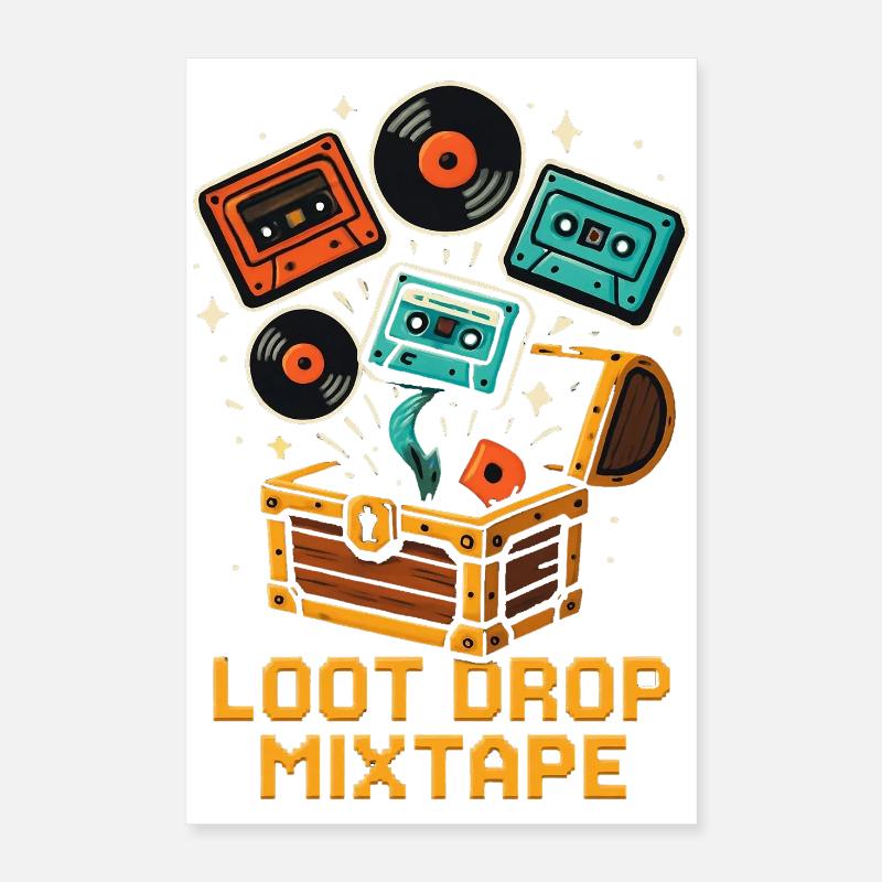 LOOT DROP MIXTAPE Rétro Gaming K7 Vinyle Poster 40 x 60 cm