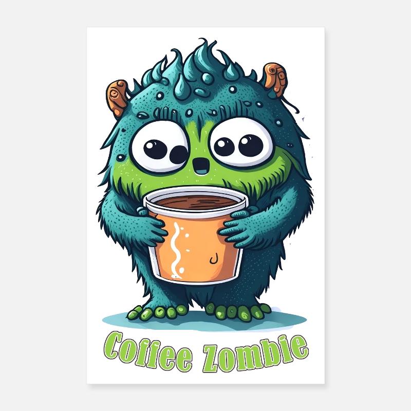 Coffee Monster - Caffeine Zombie - Morning Grouch Poster 16" x 24" (40x60 cm)
