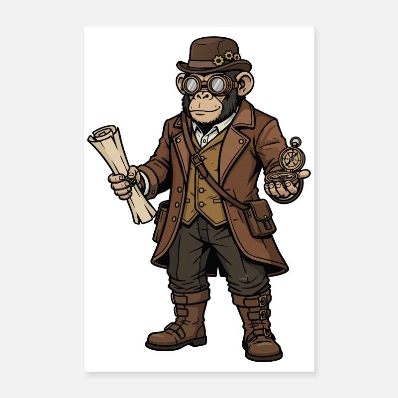 Monkey Explorer Steampunk Retro-Abenteuer Poster 40x60 cm