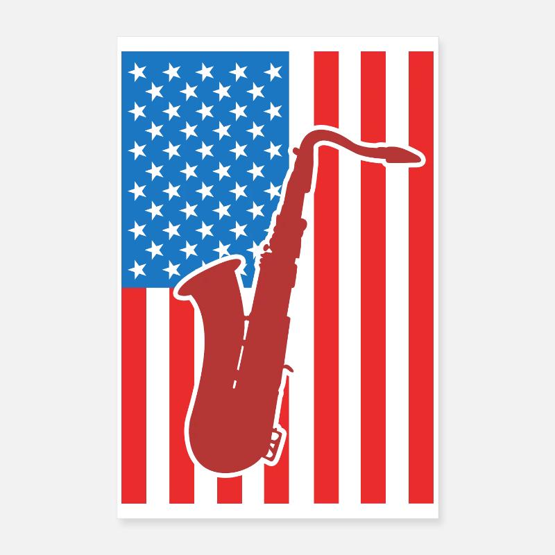 Saxophone États-Unis Drapeau Poster 40 x 60 cm