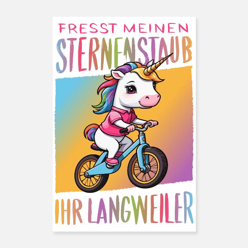 Licorne mignonne à vélo Poster 40 x 60 cm