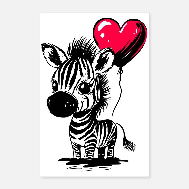 Zebra mit Herz Luftballon - Heartful Creatures Poster 40x60 cm