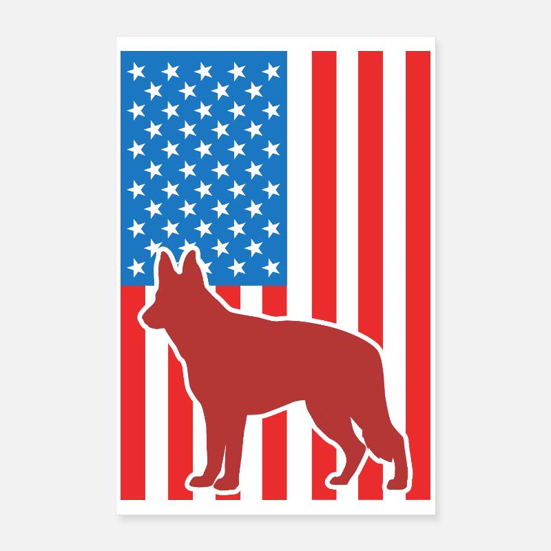 German Shepherd US Flag Poster 16" x 24" (40x60 cm)