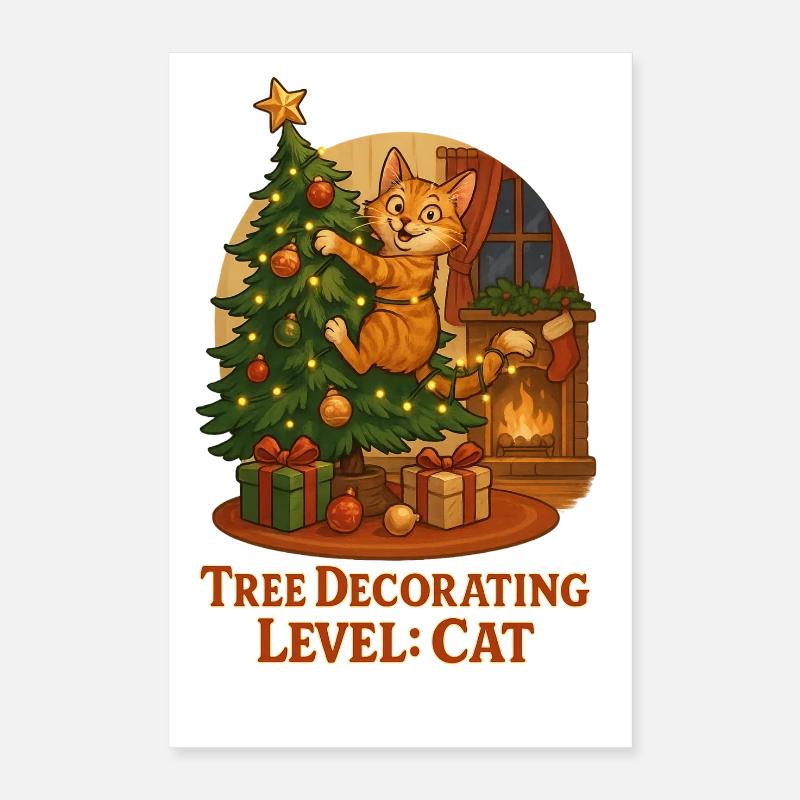 Kater schmückt Weihnachtsbaum Poster 40x60 cm