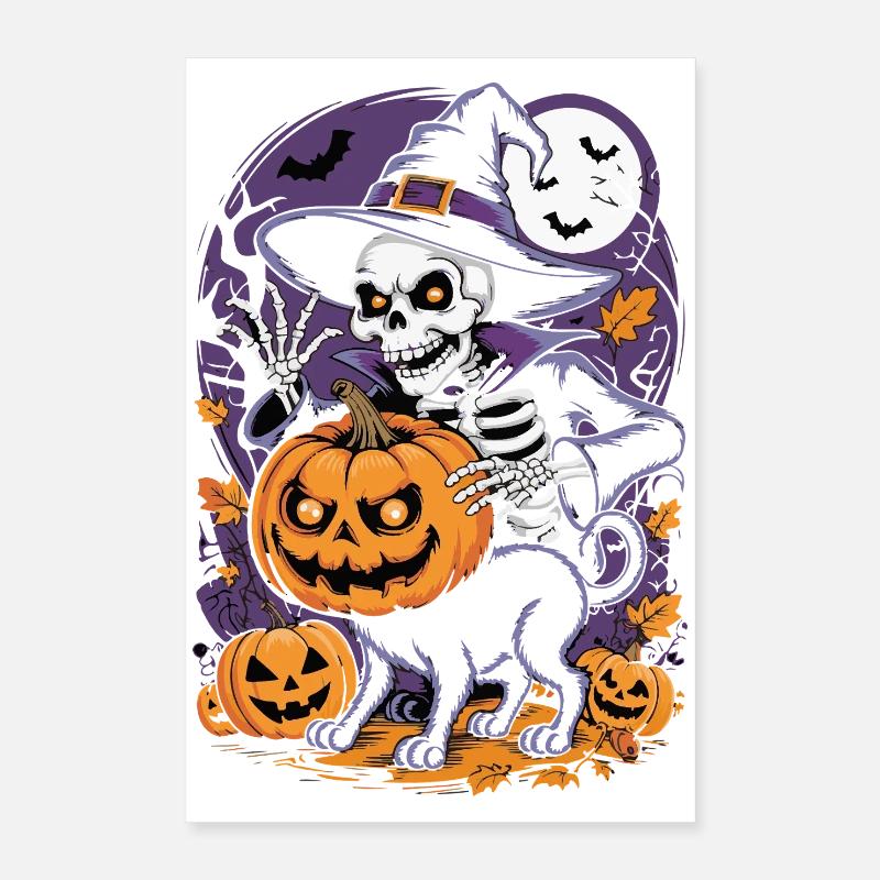 Sorcière squelette d'Halloween avec citrouilles Poster 40 x 60 cm