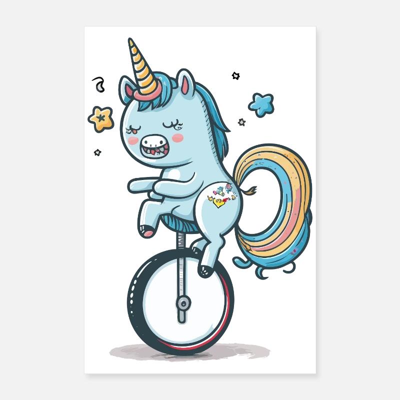 Licorne sur un monocycle – un rêve coloré Poster 40 x 60 cm