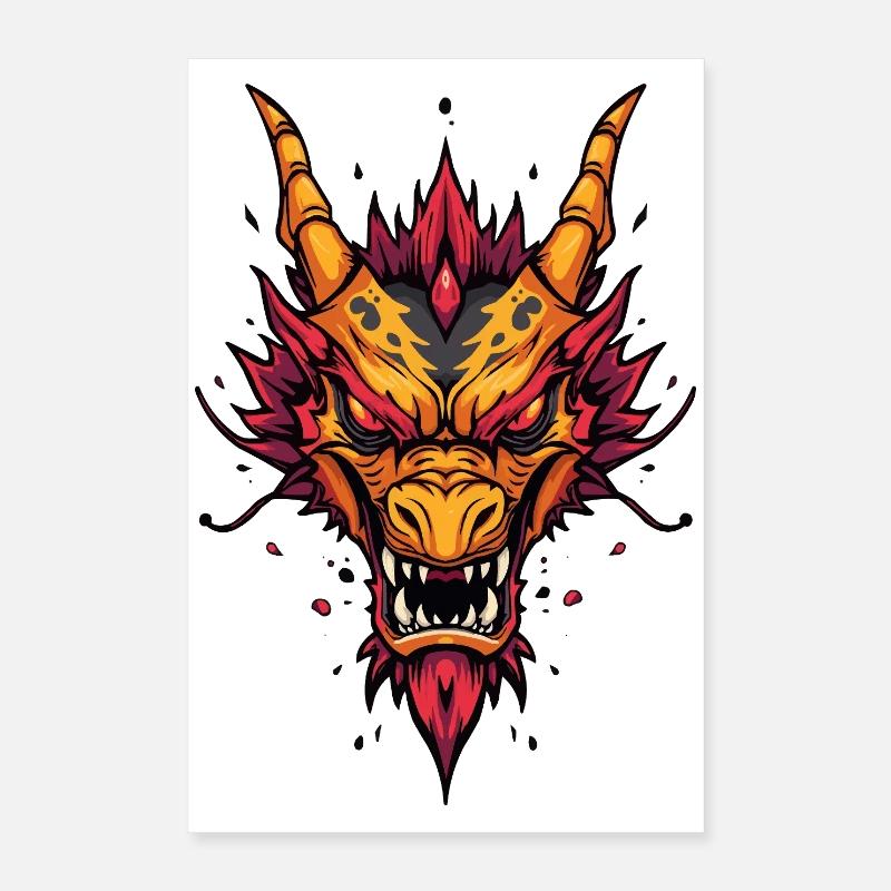 Flammender asiatischer Drache Poster 40x60 cm