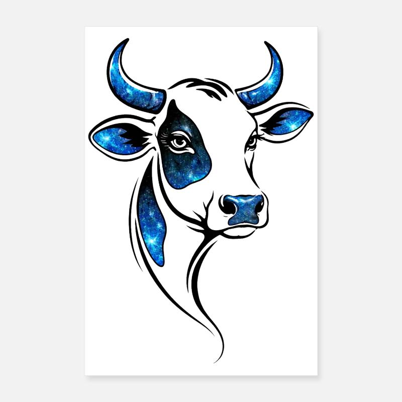 Kuh Lineart Blau – Modernes Bauernhof Desing Poster 40x60 cm