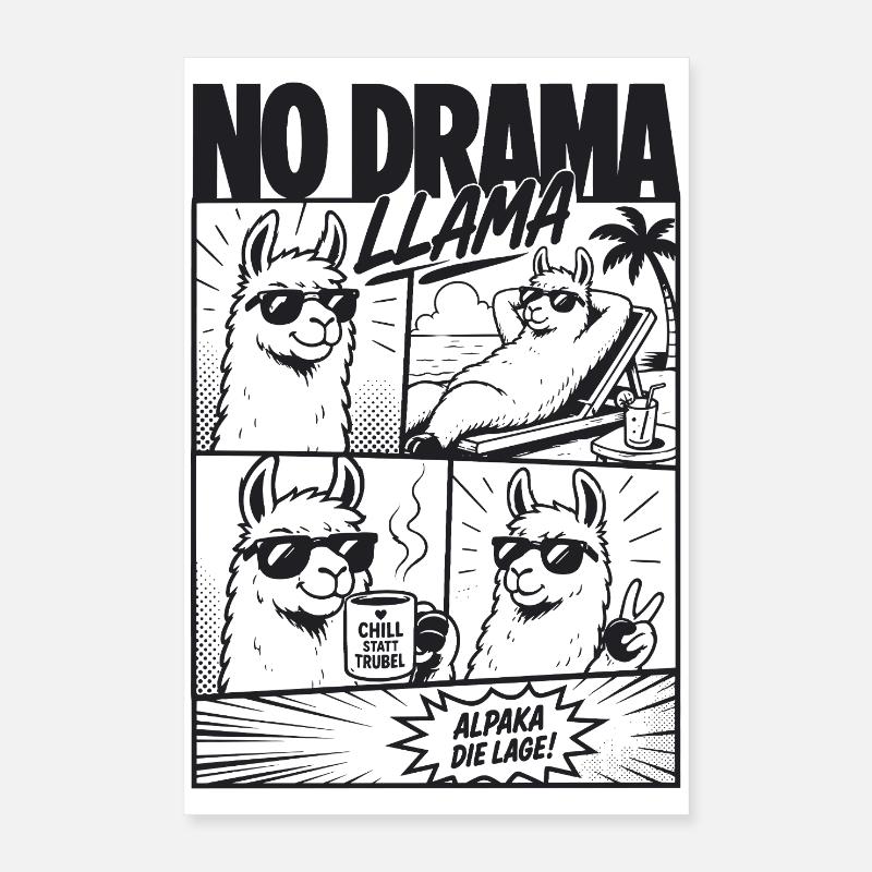 No Drama Llama Cool Alpaka Comic Poster 40x60 cm