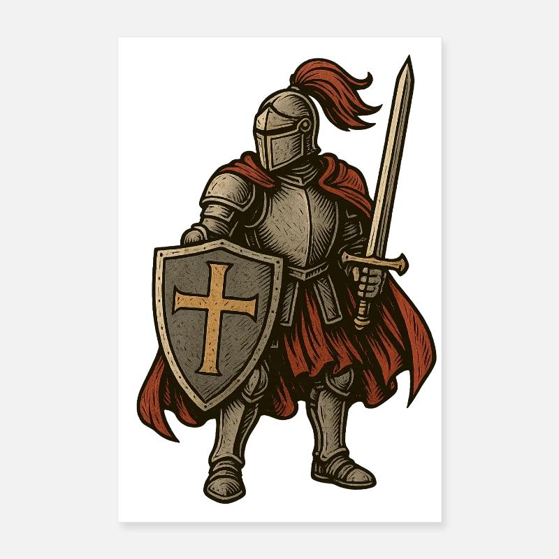 Epischer Ritter mit Schild und Schwert Poster 40x60 cm