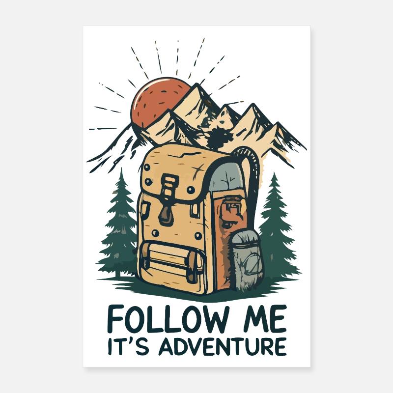 Adventure Mountain Backpack - Poster 16" x 24" (40x60 cm) - white