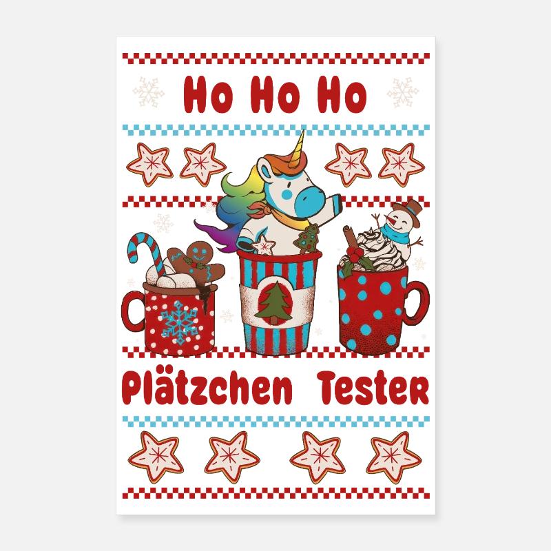 Hohoho Cookie Tester Unicorn Christmas Advent Poster 16" x 24" (40x60 cm)